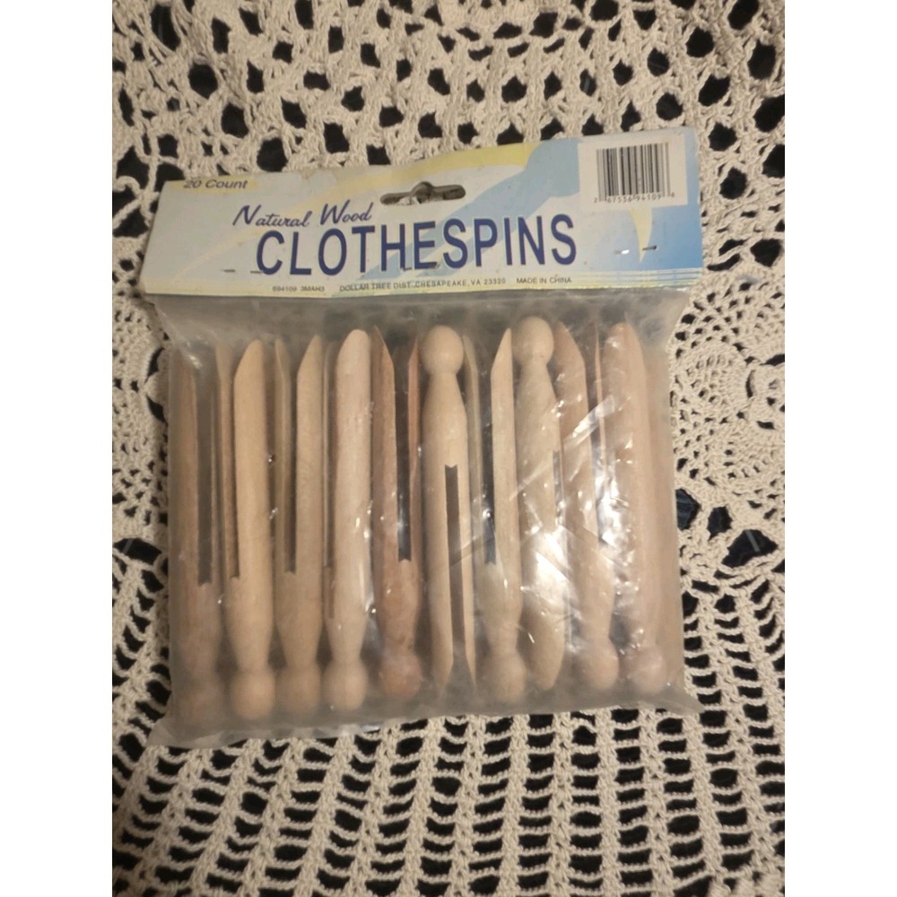 Vintage 20 Count Wooden Clothespins NWT